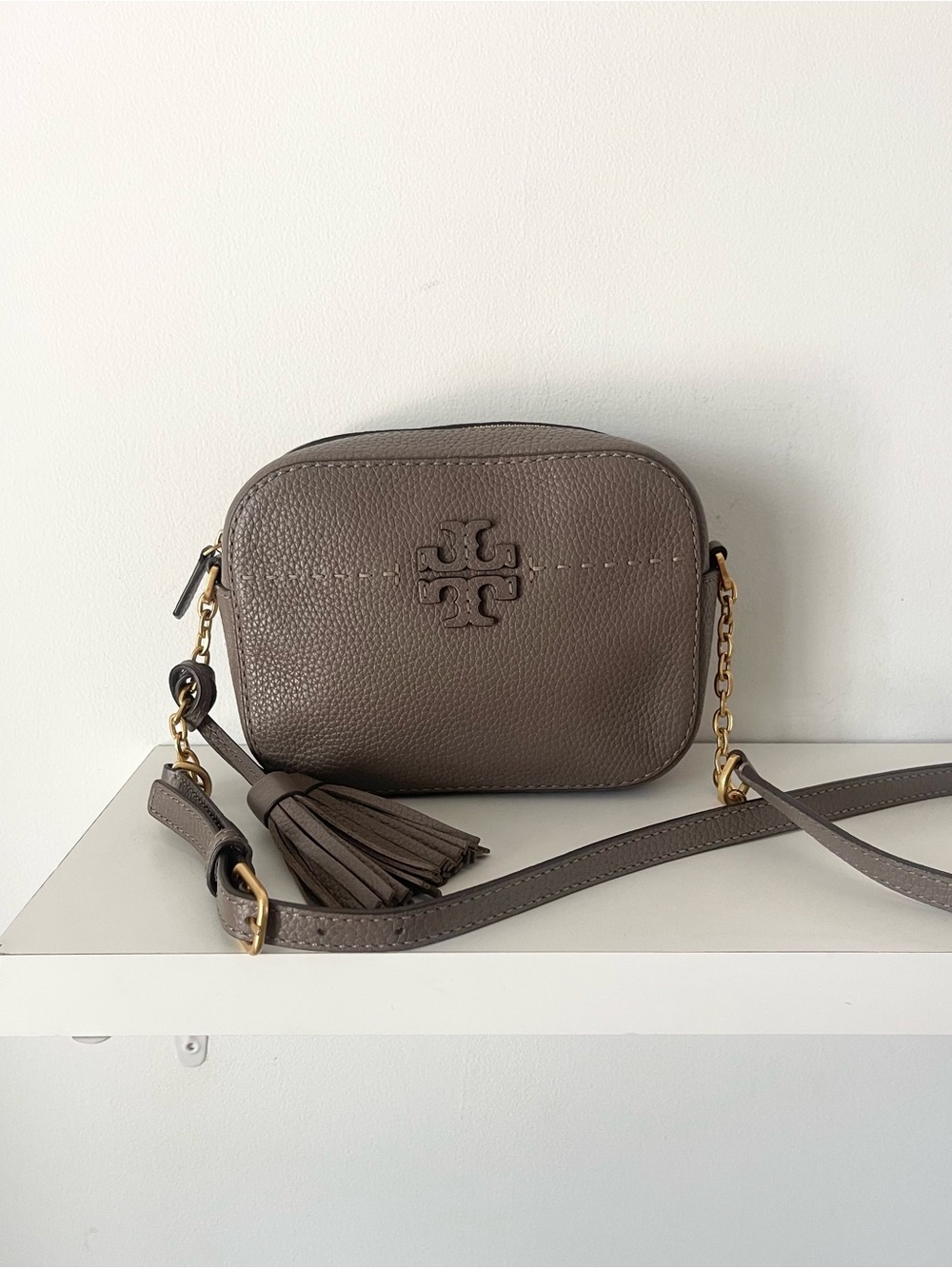Tory Burch McGraw Taupe Brown Crossbody Bag